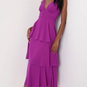 Celebration Time Purple Sleeveless Tiered Midi Dress